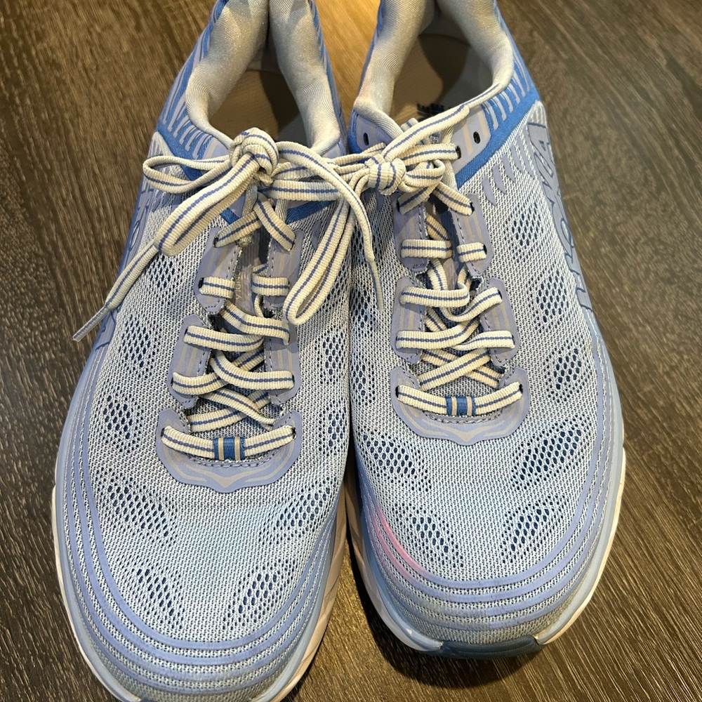 Hoka One One Light Blue and White Shoes